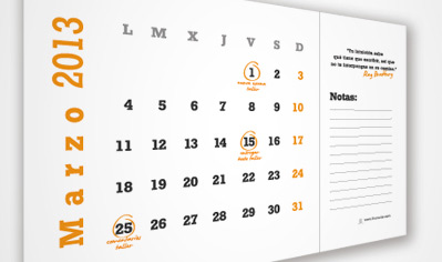 Descárgate tu calendario 2013 para escritores